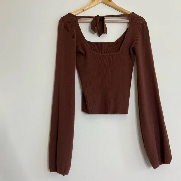 BNWOT Lulus chocolate brown ribbed top - Picture 3 of 4